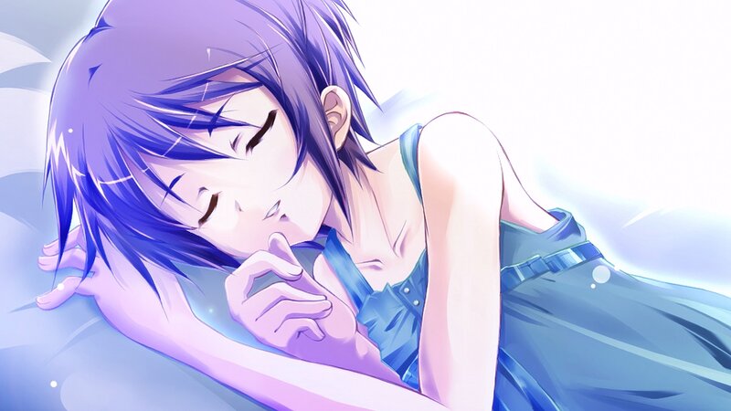 Anime Girl Sleeping — Purple, Serene, Blue Dress