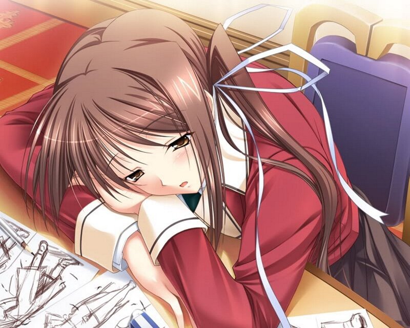 Anime Girl Sleeping — Red, Calm