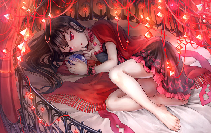 Anime Girl Sleeping — Red, Dreamy