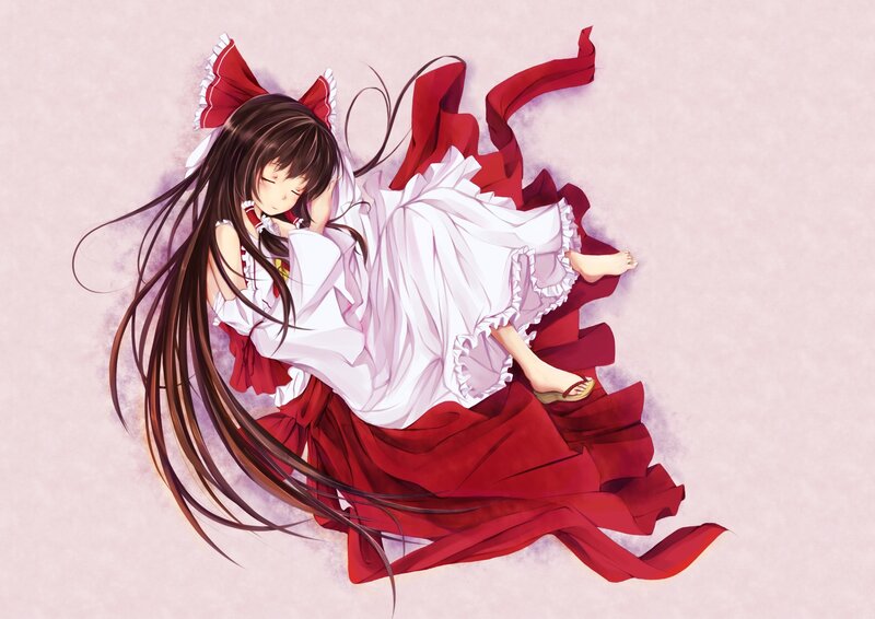 Anime Girl Sleeping — Red, Peaceful, Digital Art