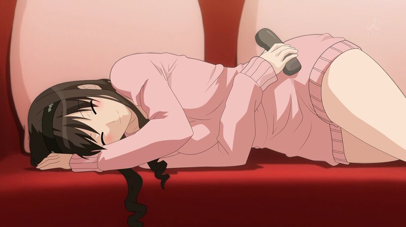 Anime Girl Sleeping — Red, Relaxed, Couch