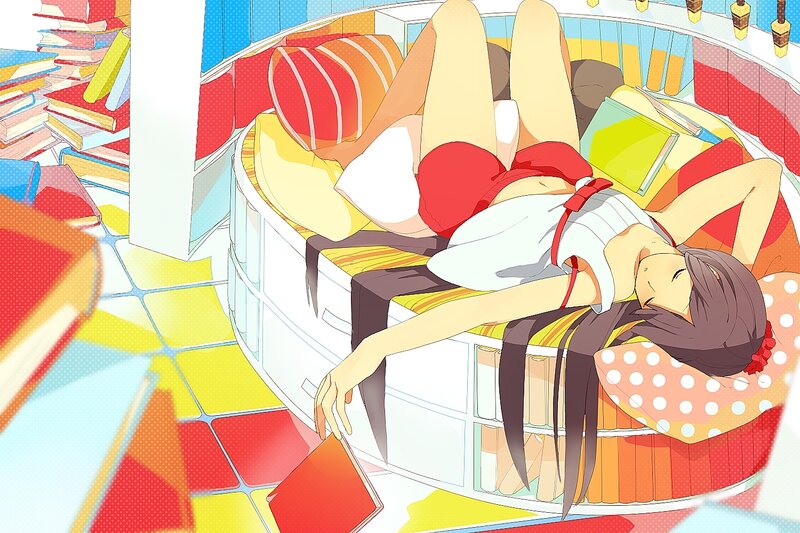 Anime Girl Sleeping — Red, Relaxed