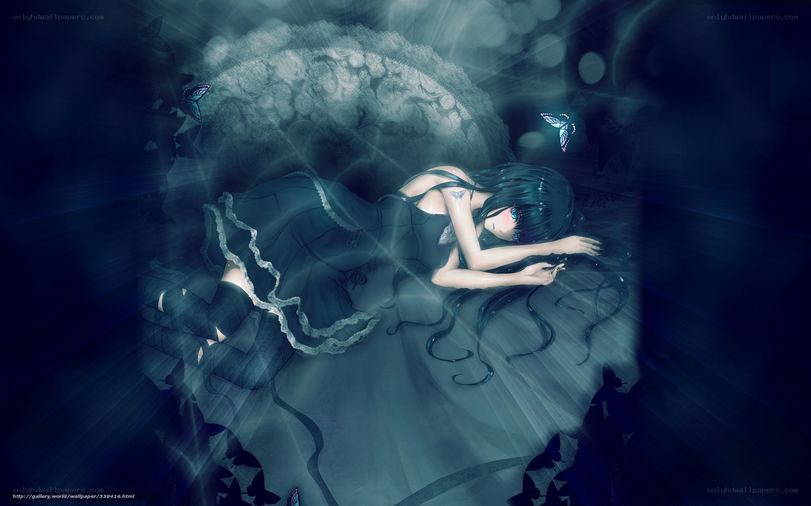 Anime girl sleeping underwater