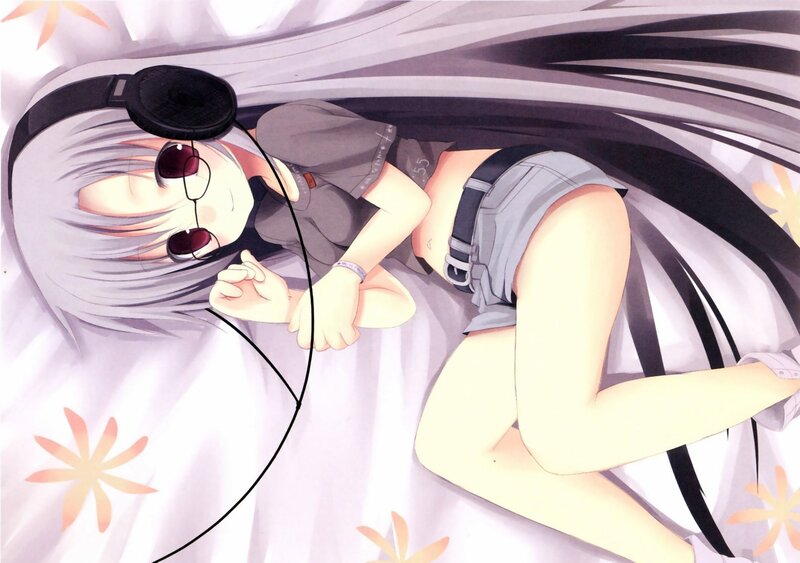 Anime Girl Sleeping — White, Calm, Headphones, Sunglasses
