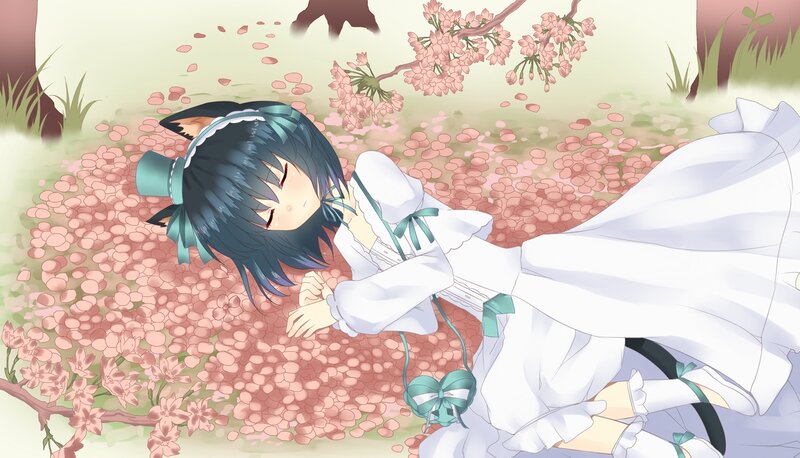 Anime Girl Sleeping — White, Serene, Spring