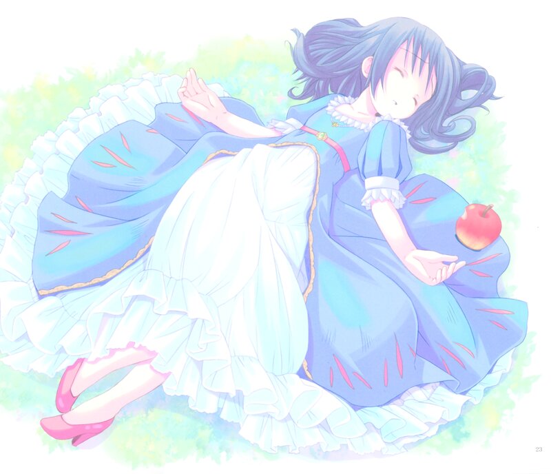 Anime girl sleeping with apple
