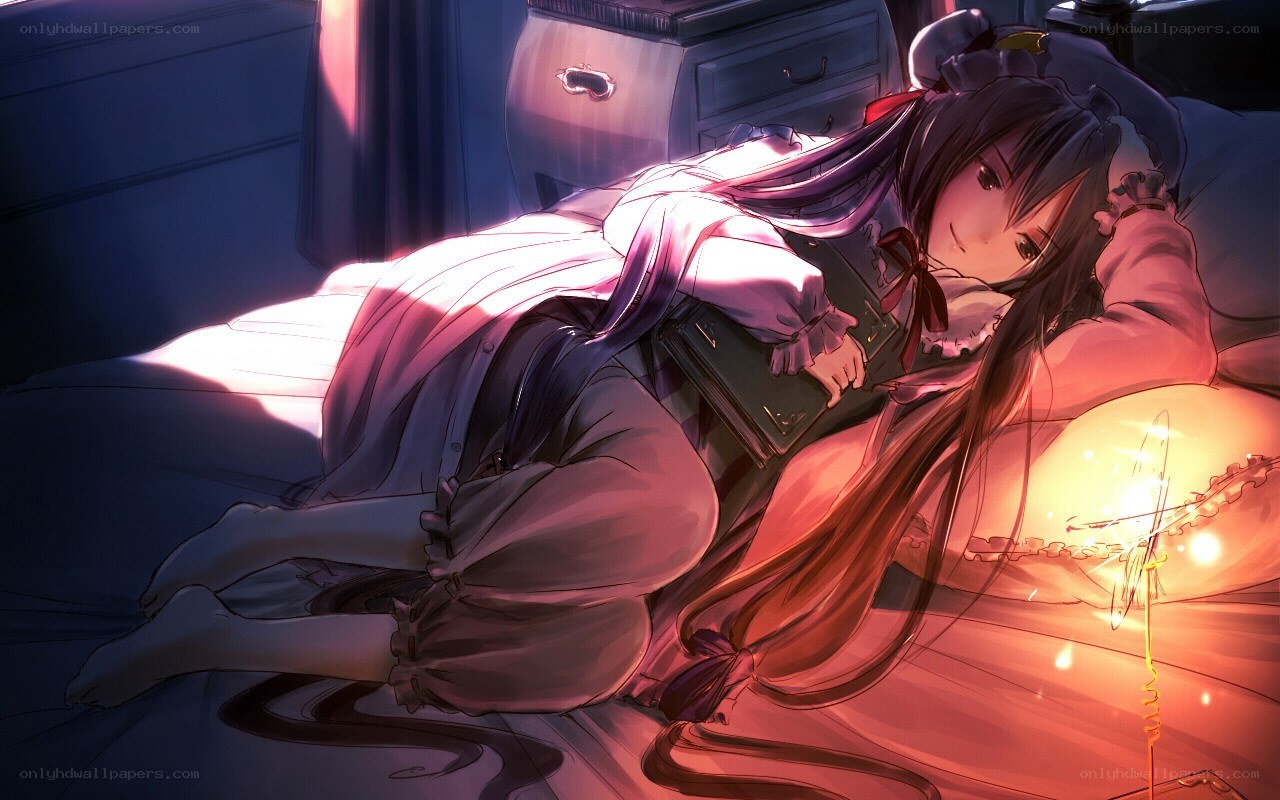 Anime girl sleeping with book