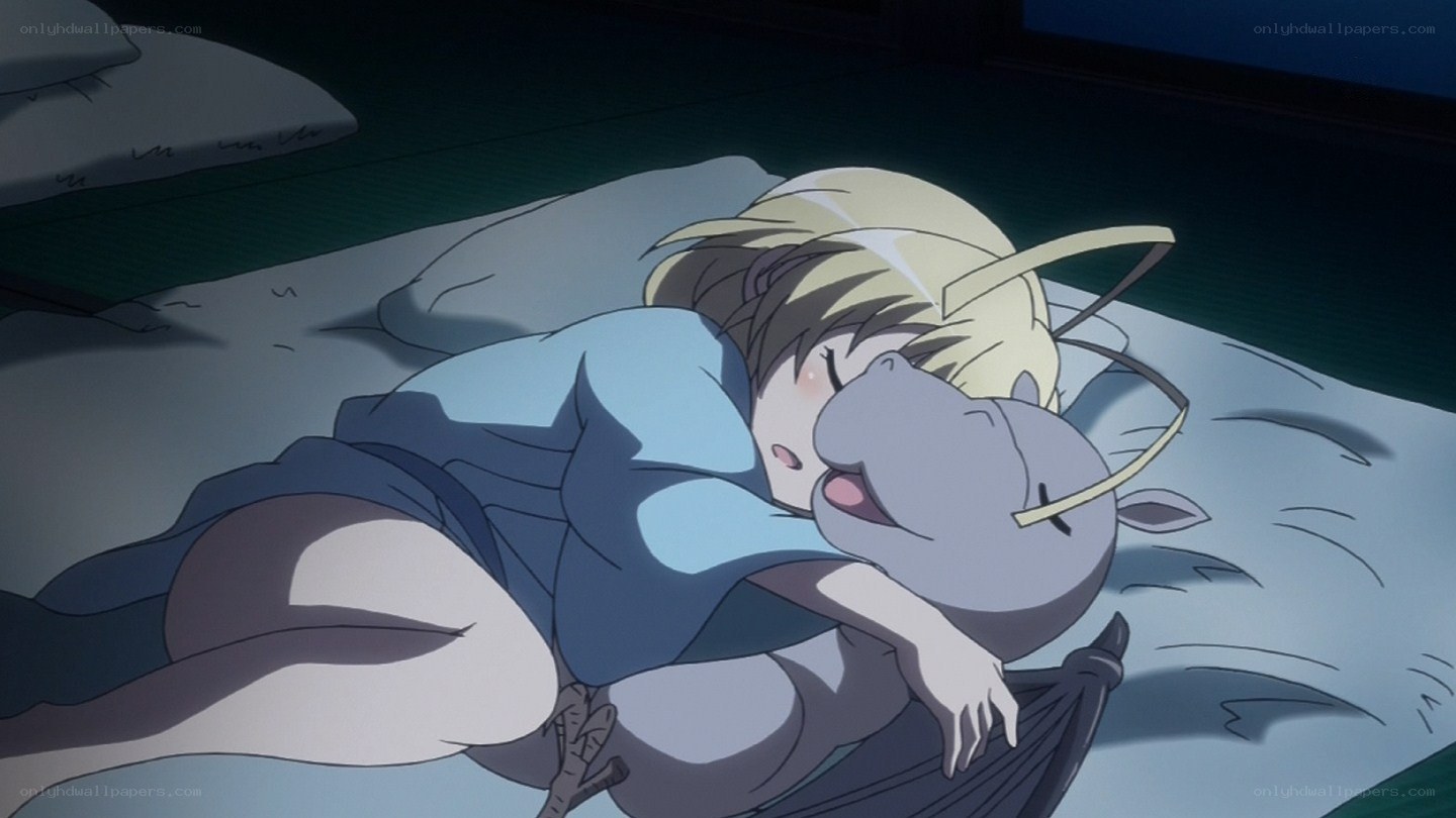 anime girl sleeping with creature