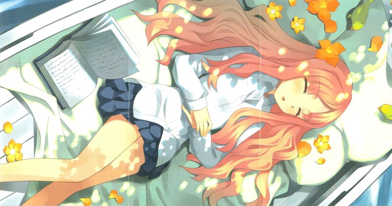 Anime girl sleeping with flowers