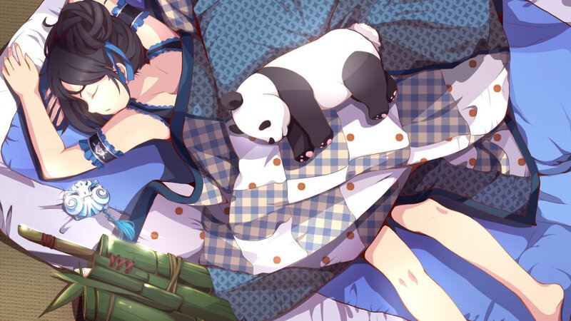 Anime Girl Sleeping with Panda — Blue