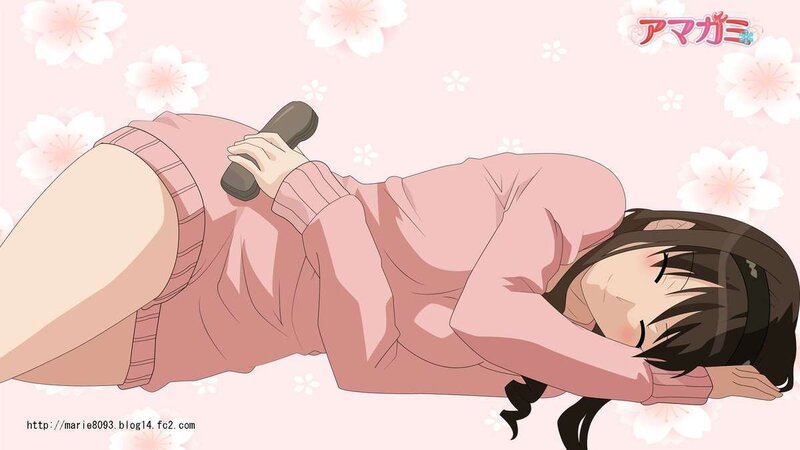 anime girl sleeping with phone