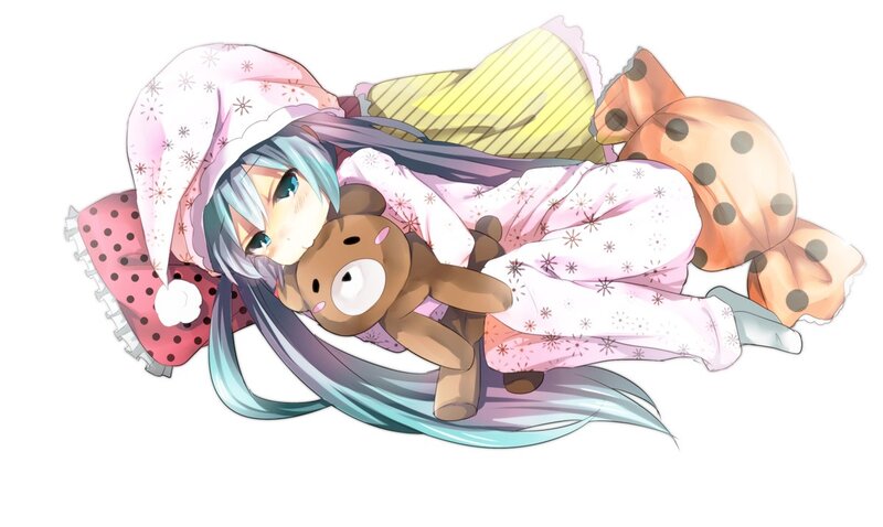 anime girl sleeping with teddy bear