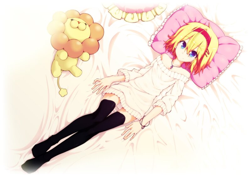 Anime girl sleeping with toy