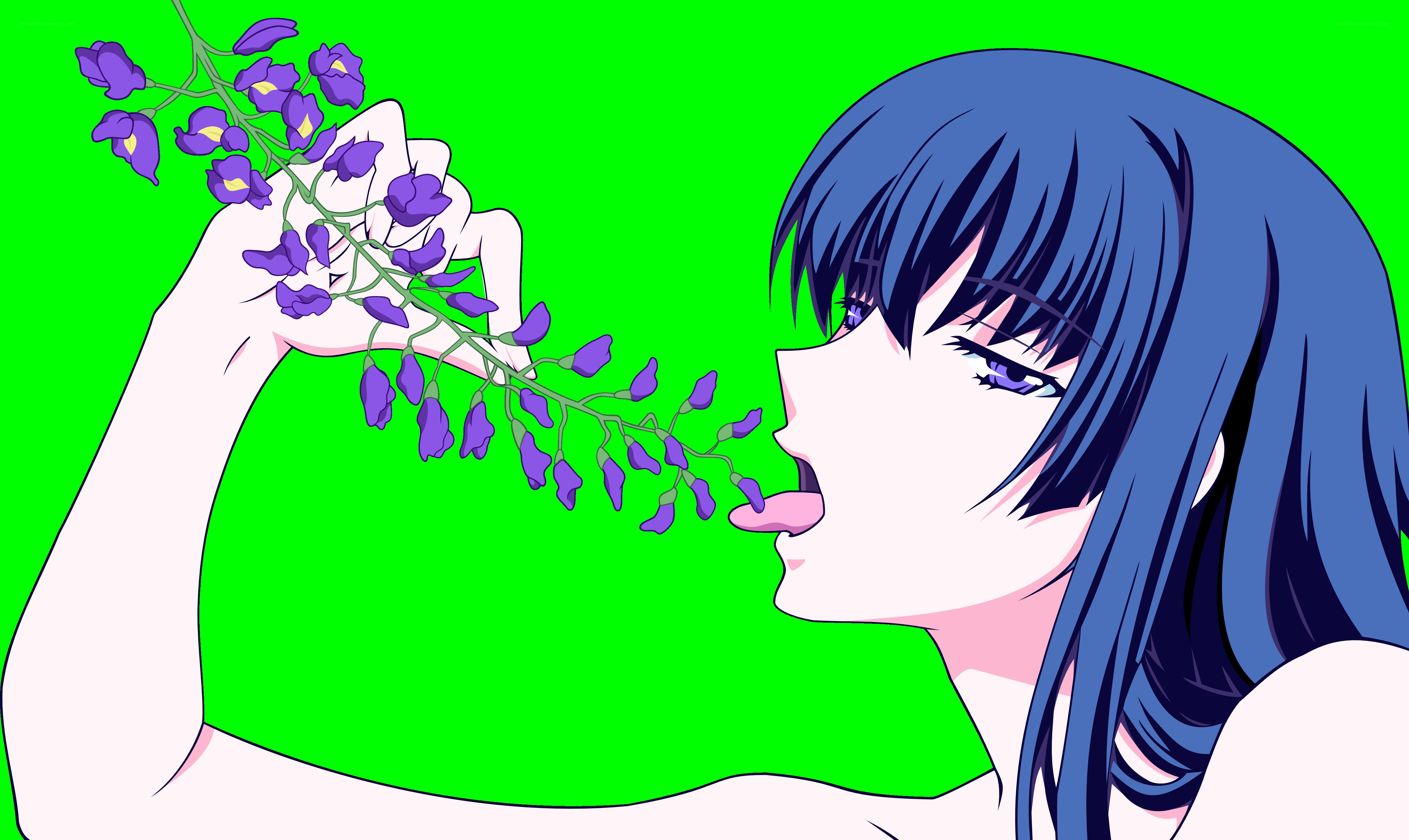 anime girl smelling flowers