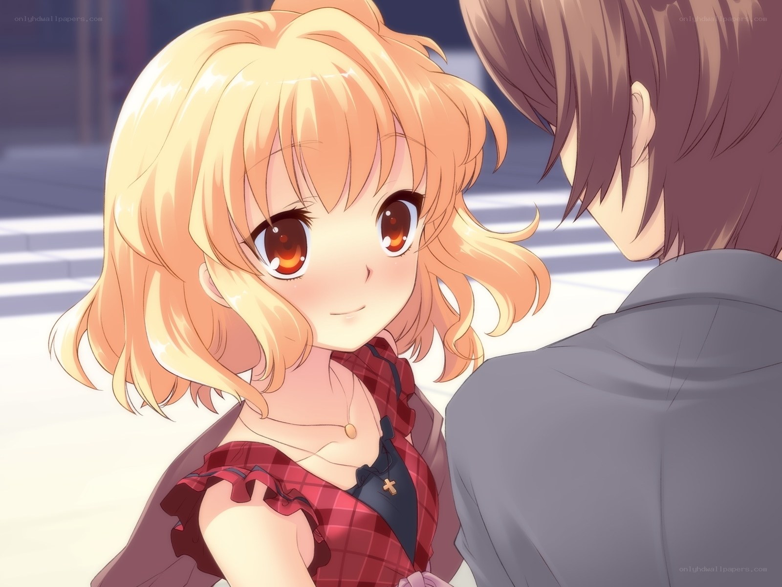 anime girl smiling at boy