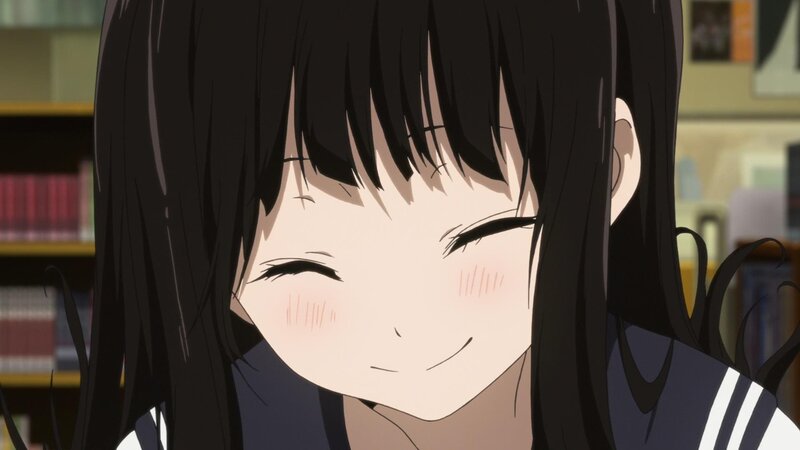 Anime Girl Smiling — Black, Happy