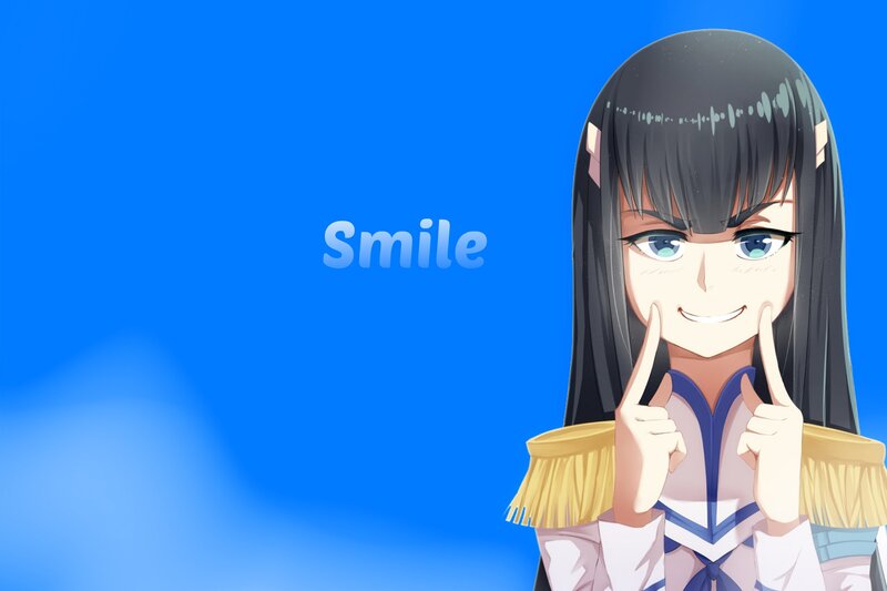 Anime Girl Smiling — Blue, Cheerful
