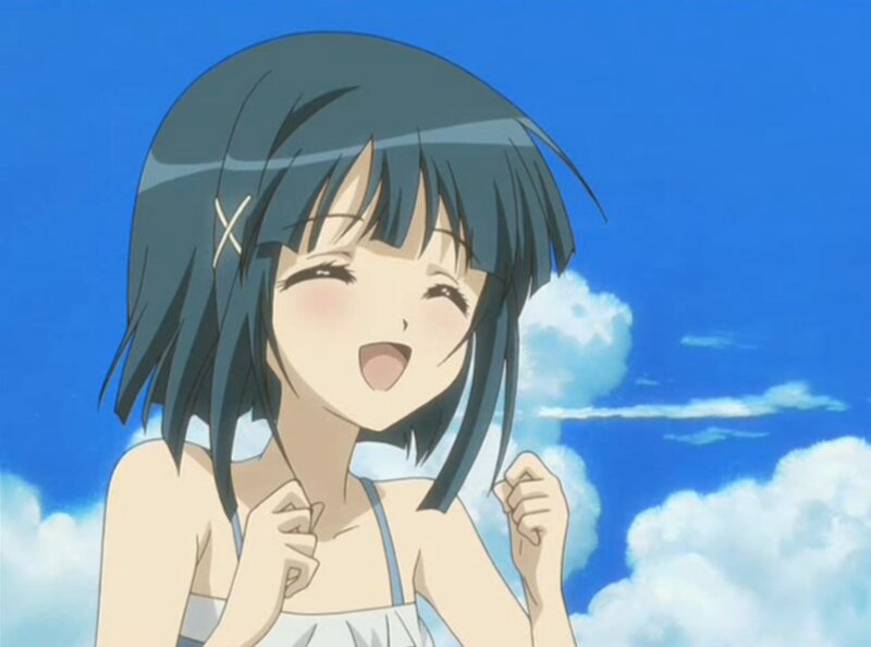 Anime Girl Smiling — Blue, Happy, Afternoon