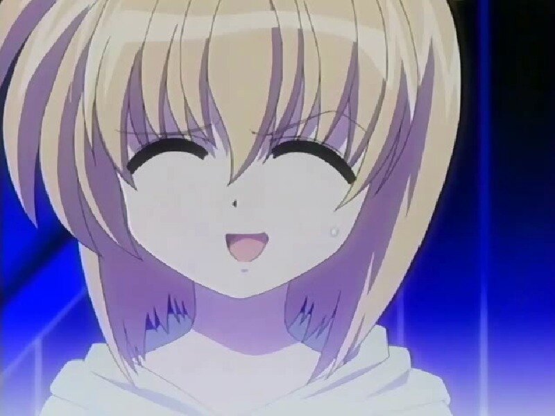 Anime Girl Smiling — Blue, Happy