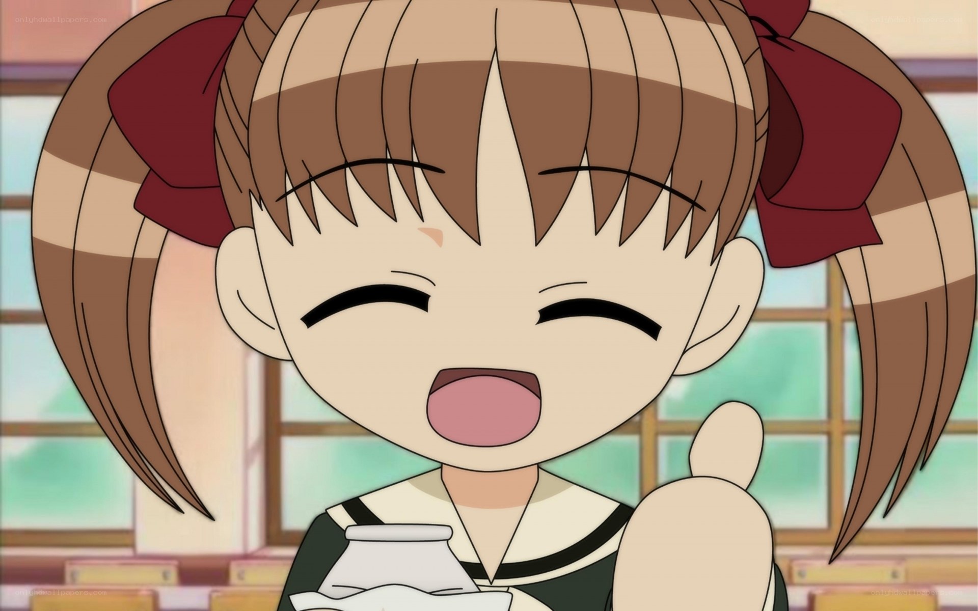 anime girl smiling happily