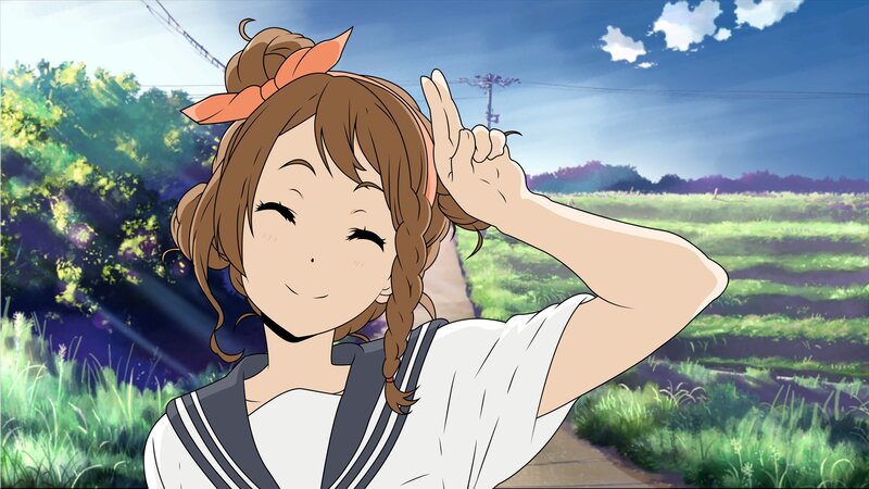 anime girl smiling outdoors