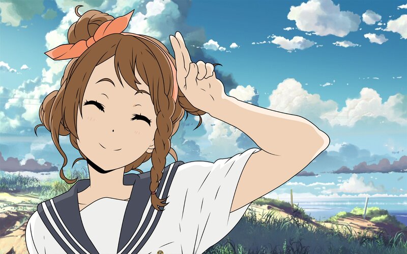 anime girl smiling outdoors