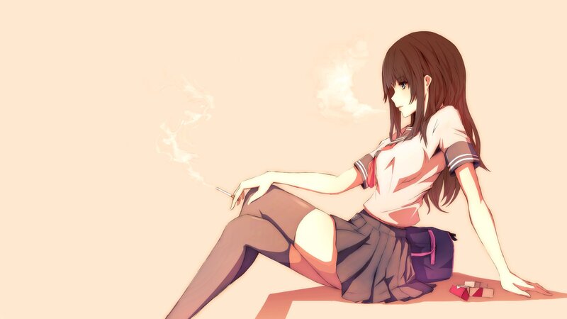 Anime Girl Smoking — Beige, Calm