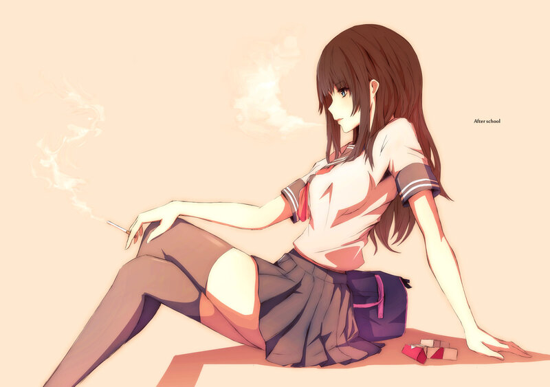Anime Girl Smoking — Beige