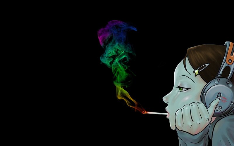 Anime Girl Smoking — Black, Dark