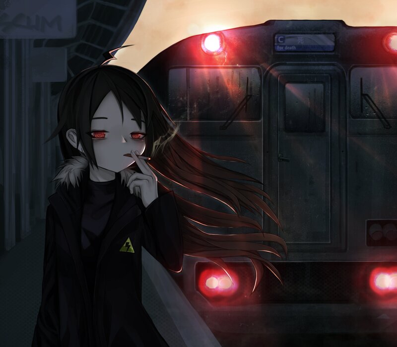 Anime Girl Smoking — Black, Dramatic