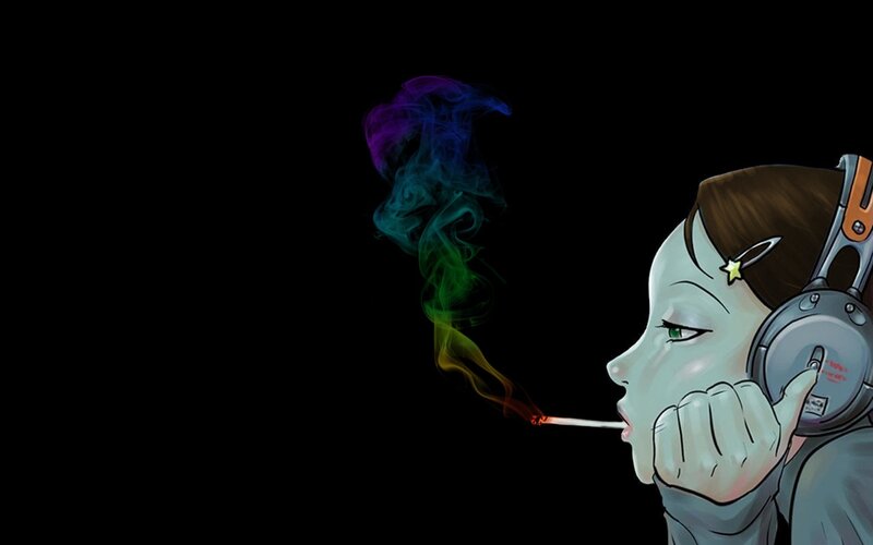 Anime Girl Smoking — Black