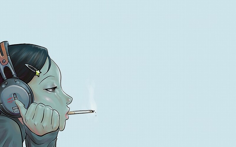Anime Girl Smoking — Blue, Calm