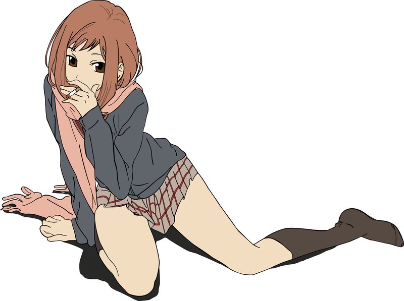 Anime Girl Smoking — Brown, Neutral