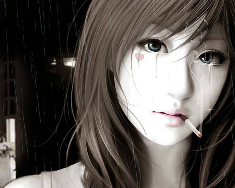 Anime Girl Smoking — Brown