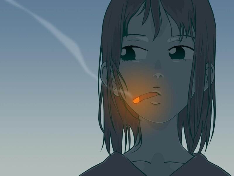 anime girl smoking cigarette