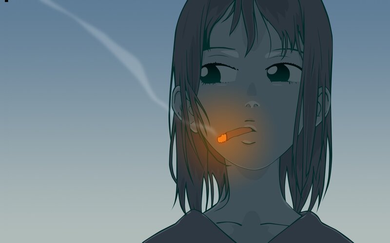 anime girl smoking cigarette