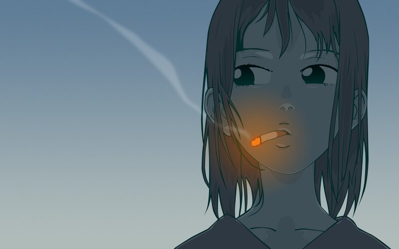 Anime Girl Smoking — Gray, Melancholic