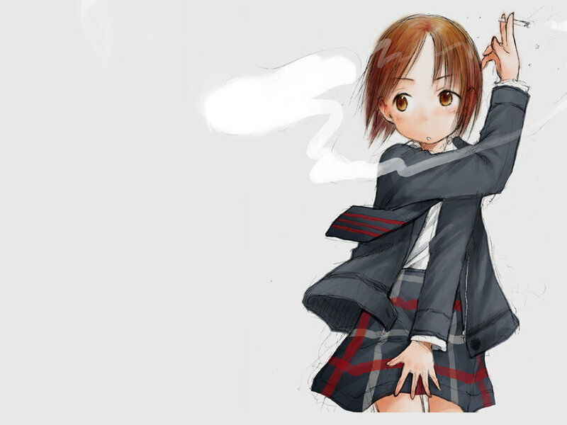 Anime Girl Smoking — Gray, Neutral
