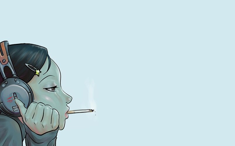 Anime Girl Smoking — Light Blue