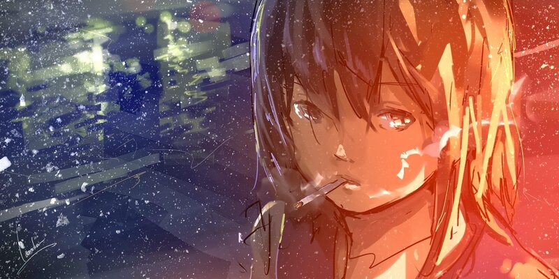 Anime Girl Smoking — Orange, Dramatic