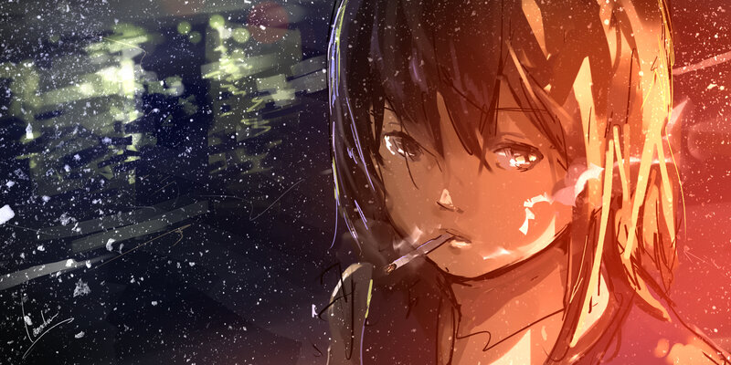 Anime Girl Smoking — Orange