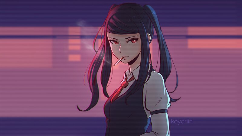 Anime Girl Smoking — Purple, Dramatic