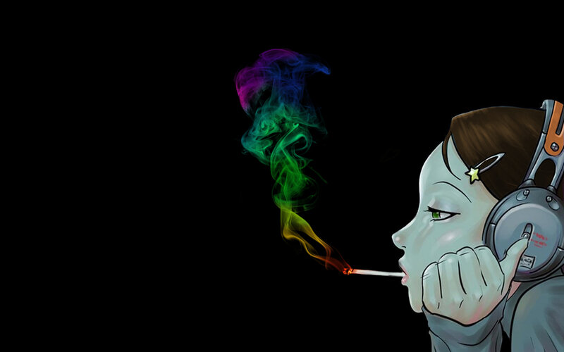 anime girl smoking rainbow smoke