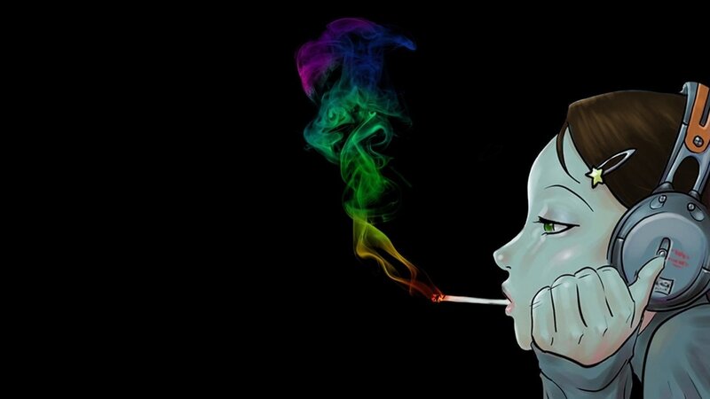 anime girl smoking rainbow smoke