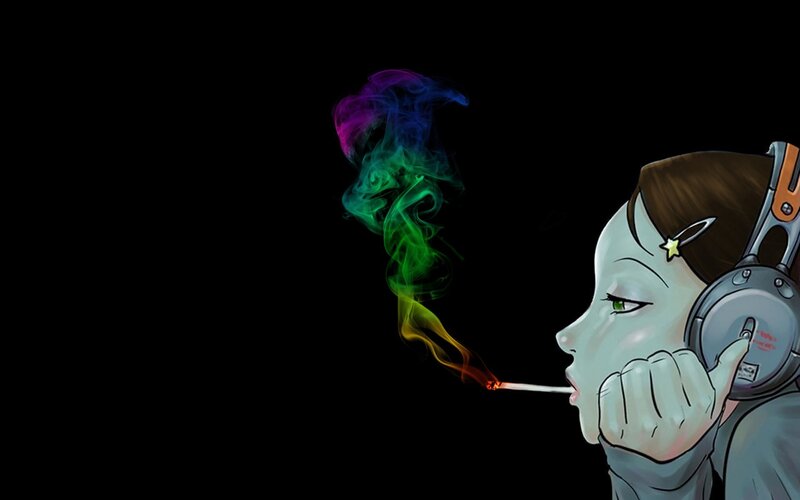 anime girl smoking rainbow smoke
