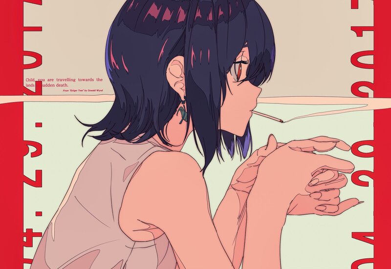 Anime Girl Smoking — Red, Contemplative