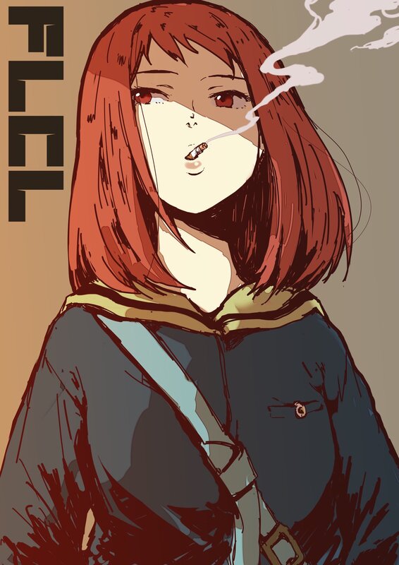 Anime Girl Smoking — Red, Dramatic