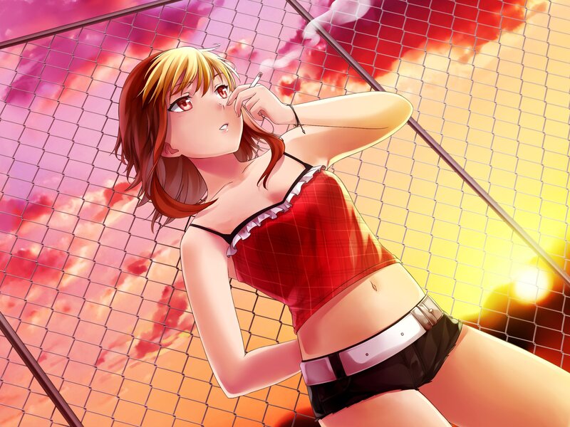 Anime Girl Smoking — Red
