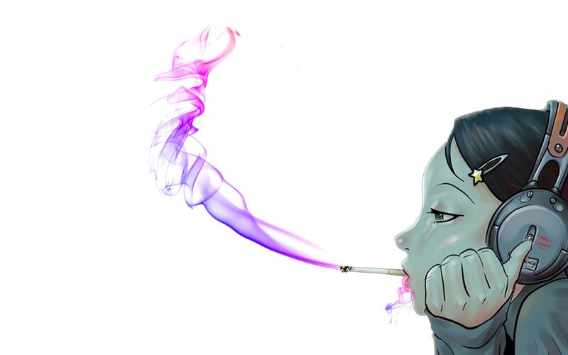 Anime Girl Smoking — White
