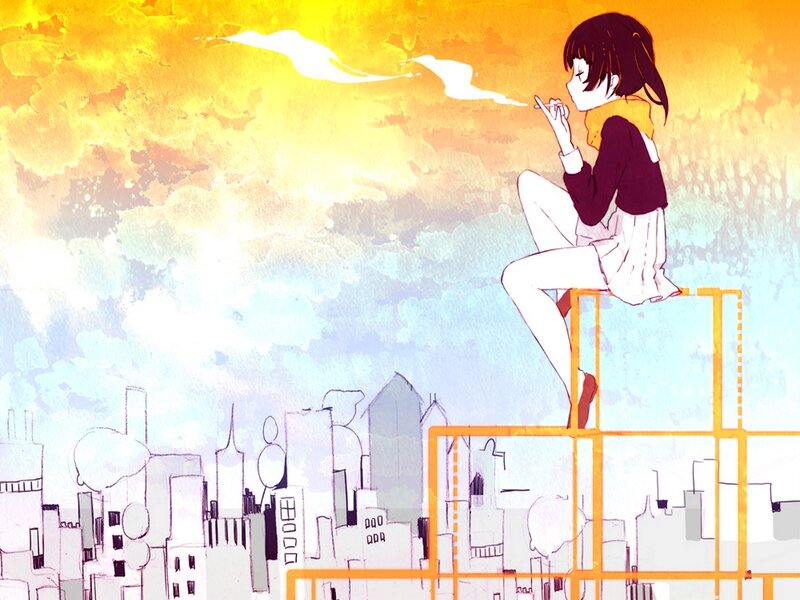 Anime Girl Smoking — Yellow